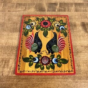 Vintage Russian Folk Art Hand-Painted Birds On Wood Wall Hanging Art